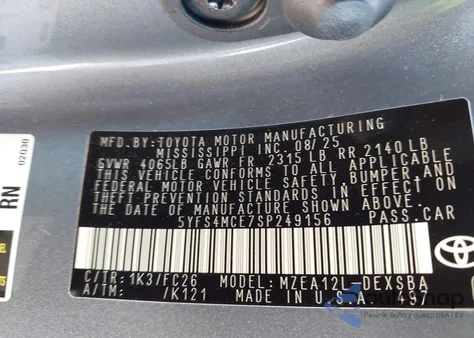 2025 Toyota Corolla Se из США, поврежденный, VIN 5YFS4MCE7SP249156